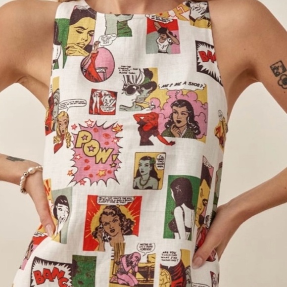New! Reformation Jessi Linen Comic Book Mini Dress 💋📰 size 4 - Picture 8 of 15